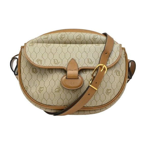 CHRISTIAN DIOR Logo Honeycomb Shoulder Bag PVC Leather Brown GHW France - Picture 1 of 16